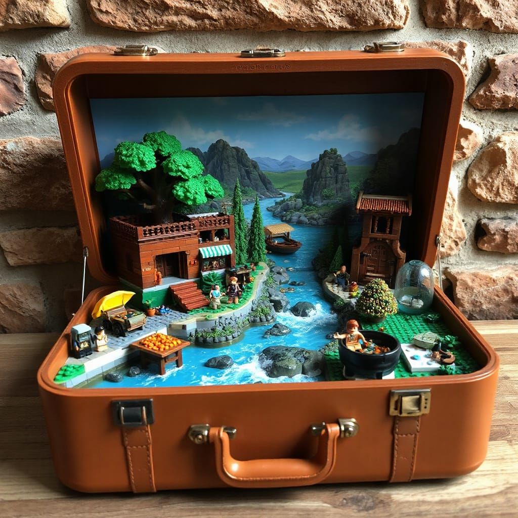 LEGO Miniature Landscape in a Wooden Chest