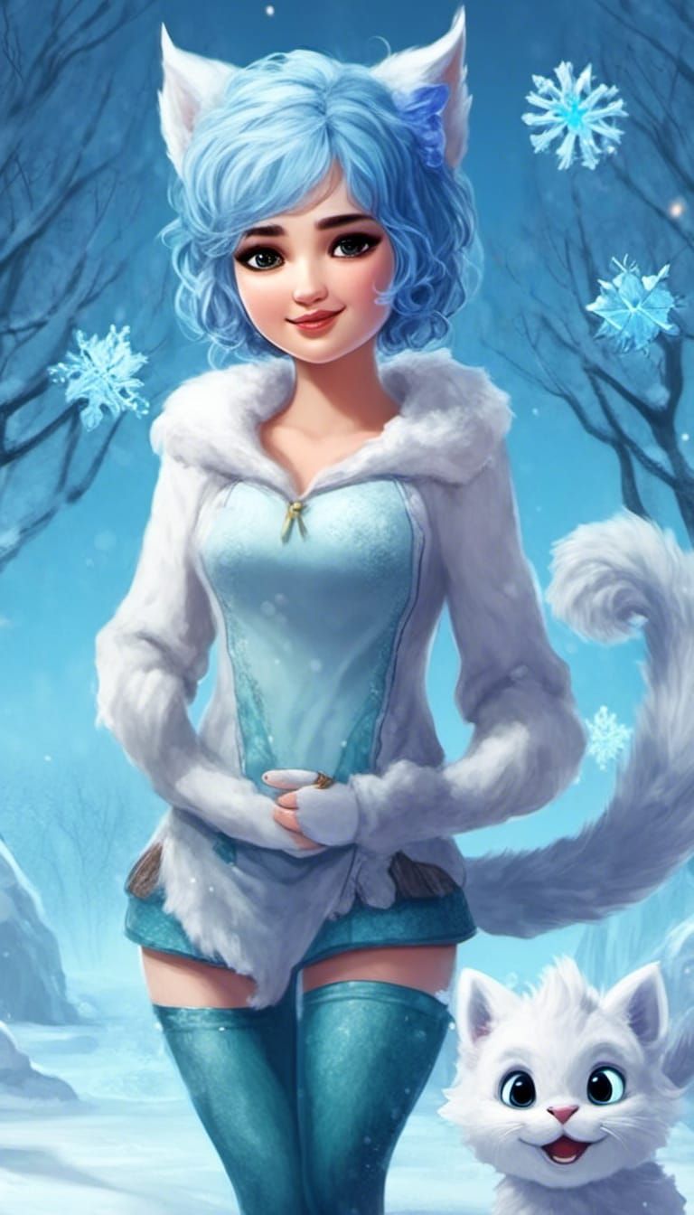 Anime Girl with Ice Magic and Baby Dragon