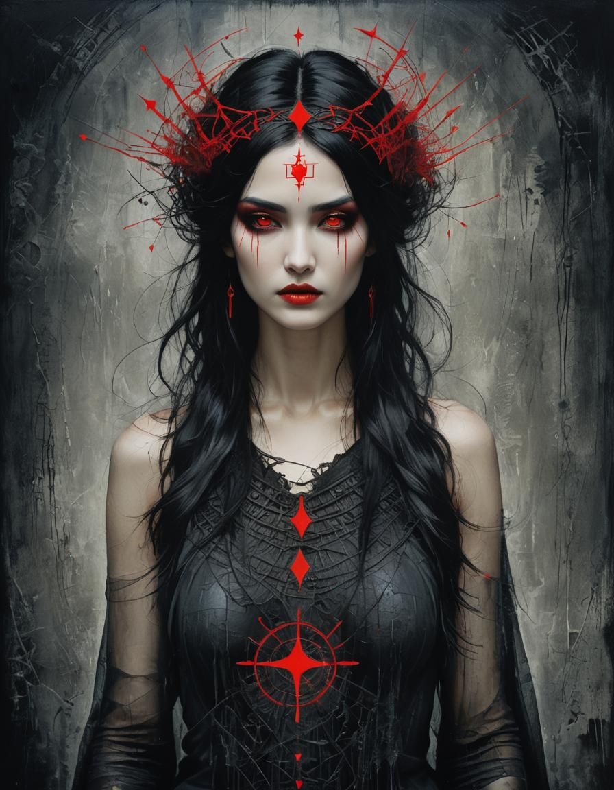 Goddess Portrait with Runes in Surreal Style
