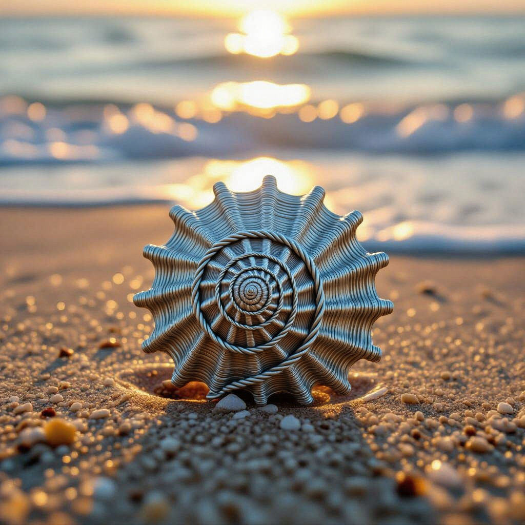 Wired Seashell on Beach Shore