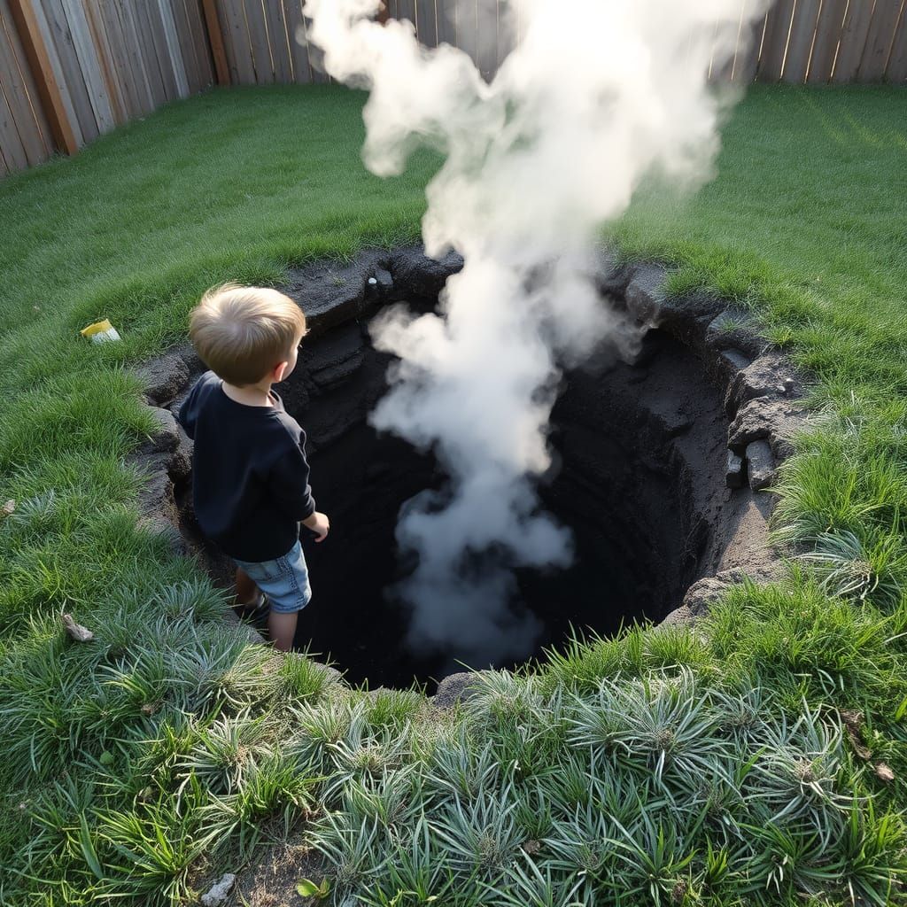 Children Peer into a Mysterious, Steam-Filled Abyss