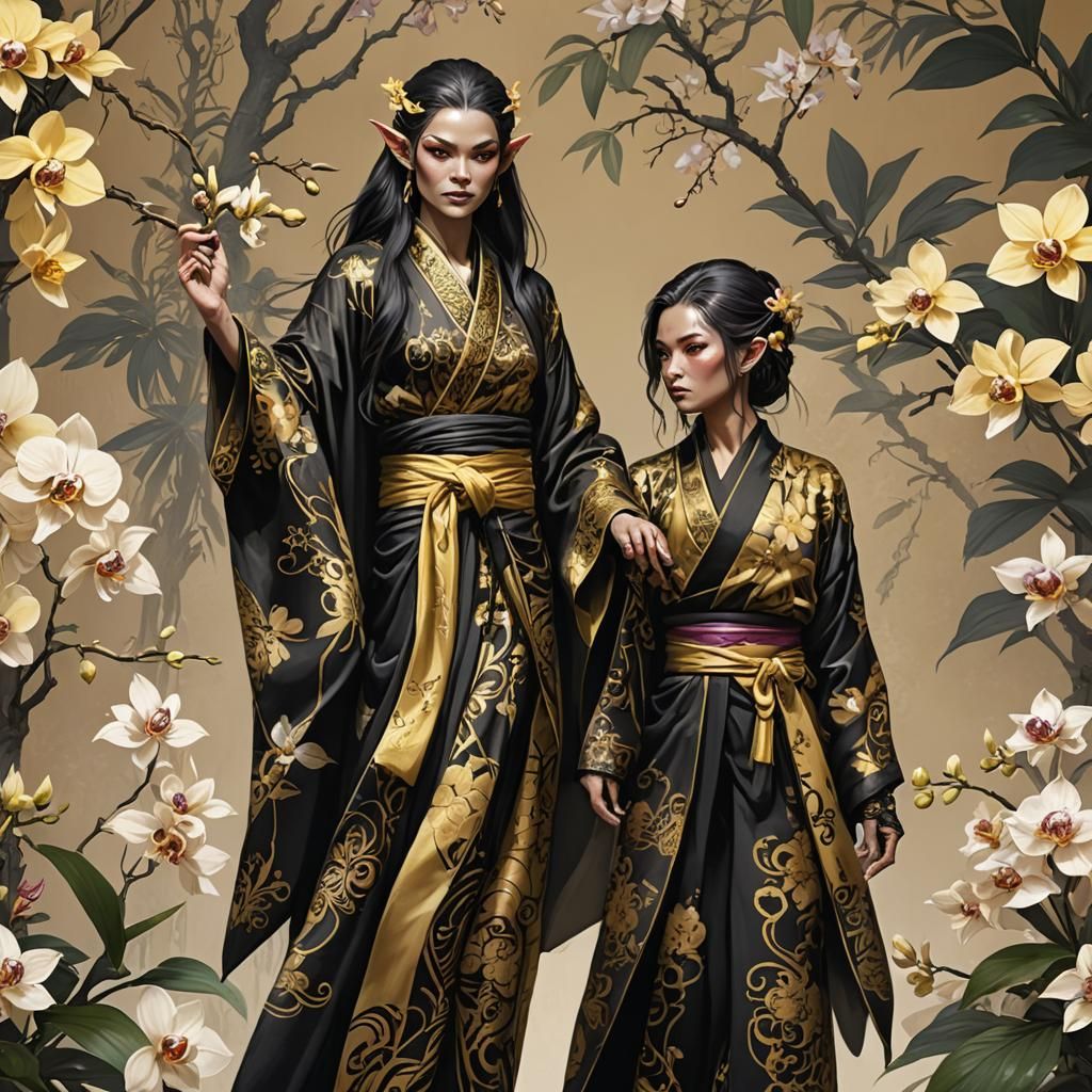 Elf-Orc Thief in Golden Orchid Kimono