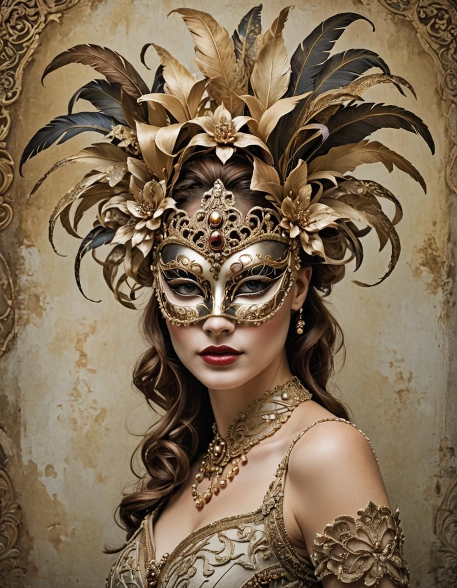 Woman in Elaborate Venetian Masquerade Mask