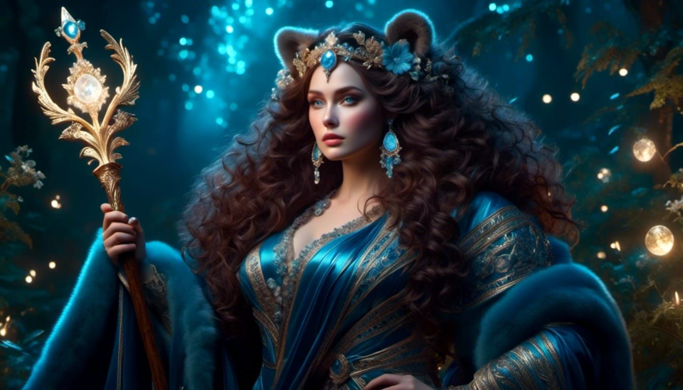 Woman with Bear in Ethereal Fantasy Portrait