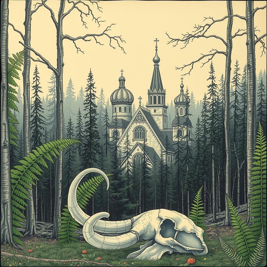 Boreal Forest with Monastery, Renaissance Ink Drawing