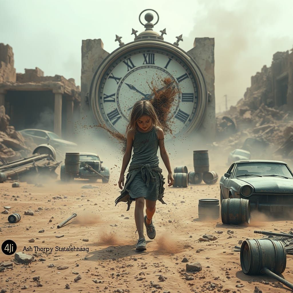 Ephemeral Figure Amidst Desert Ruins in a Dystopian Dreamsca...