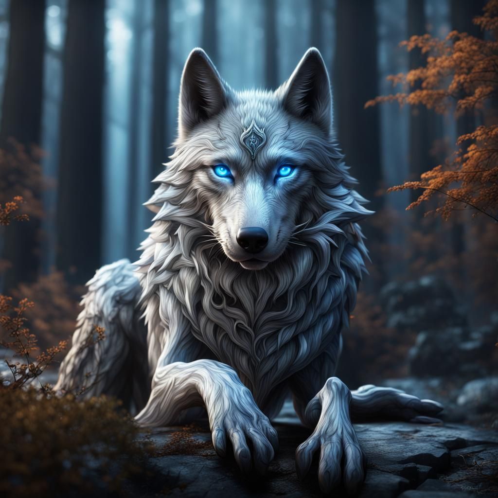 Silver Wolf with Blue Eyes: Fantasy Concept Art