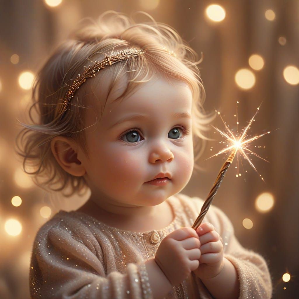 Enchanting Baby with Wand in Whimsical Art