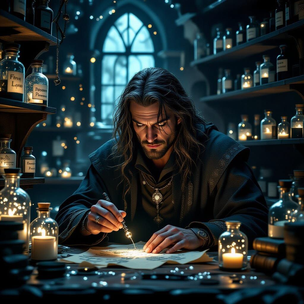 Sorcerer Siphons Memories in Candlelit Shop