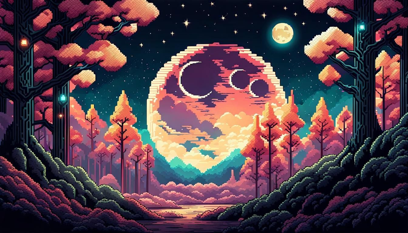 forest moon landscape, pixel art