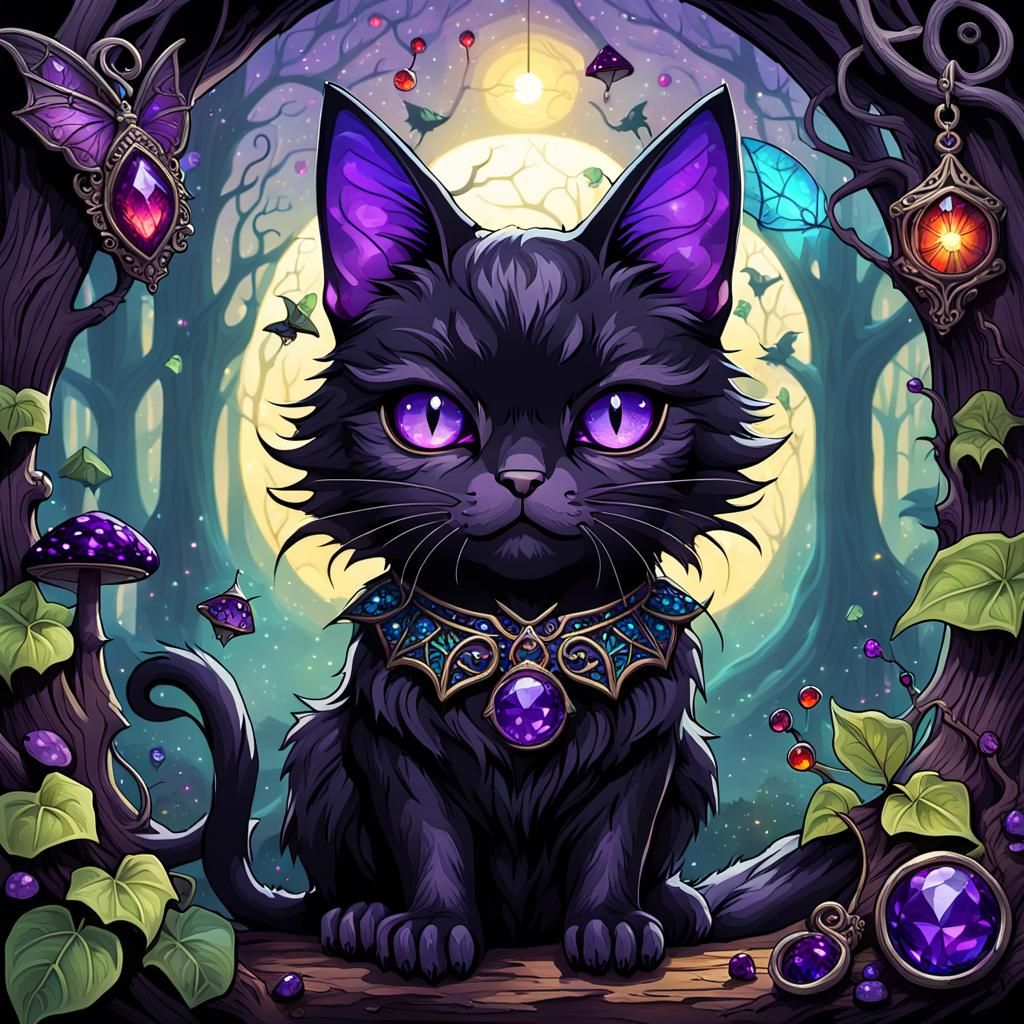 Whimsical Fairycore Cat with Purple Eyes