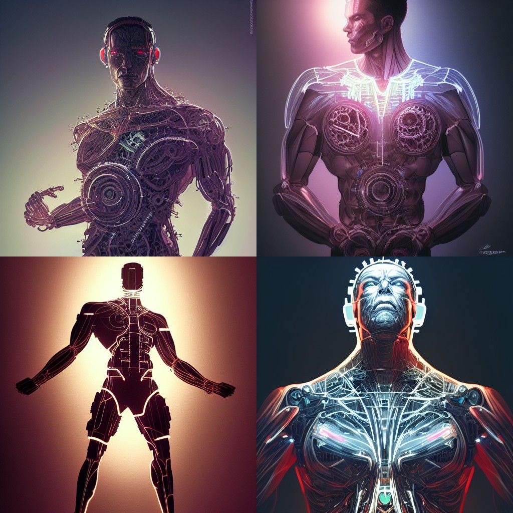 Android with Transparent Skin and Neon Circuitry