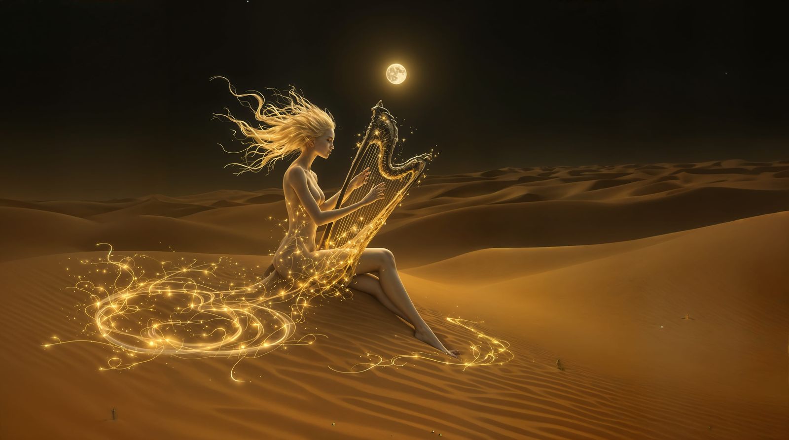 Ethereal Siren in Desert Moonlight