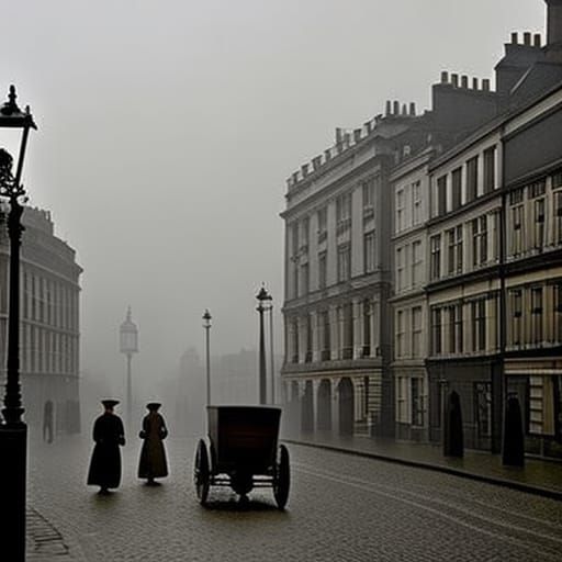 Eerie Foggy Street in 1830s London