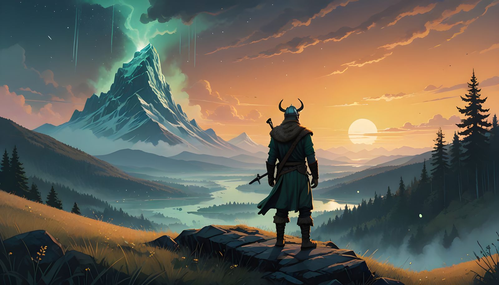 Ethereal Viking Scene of Liberation and Destiny