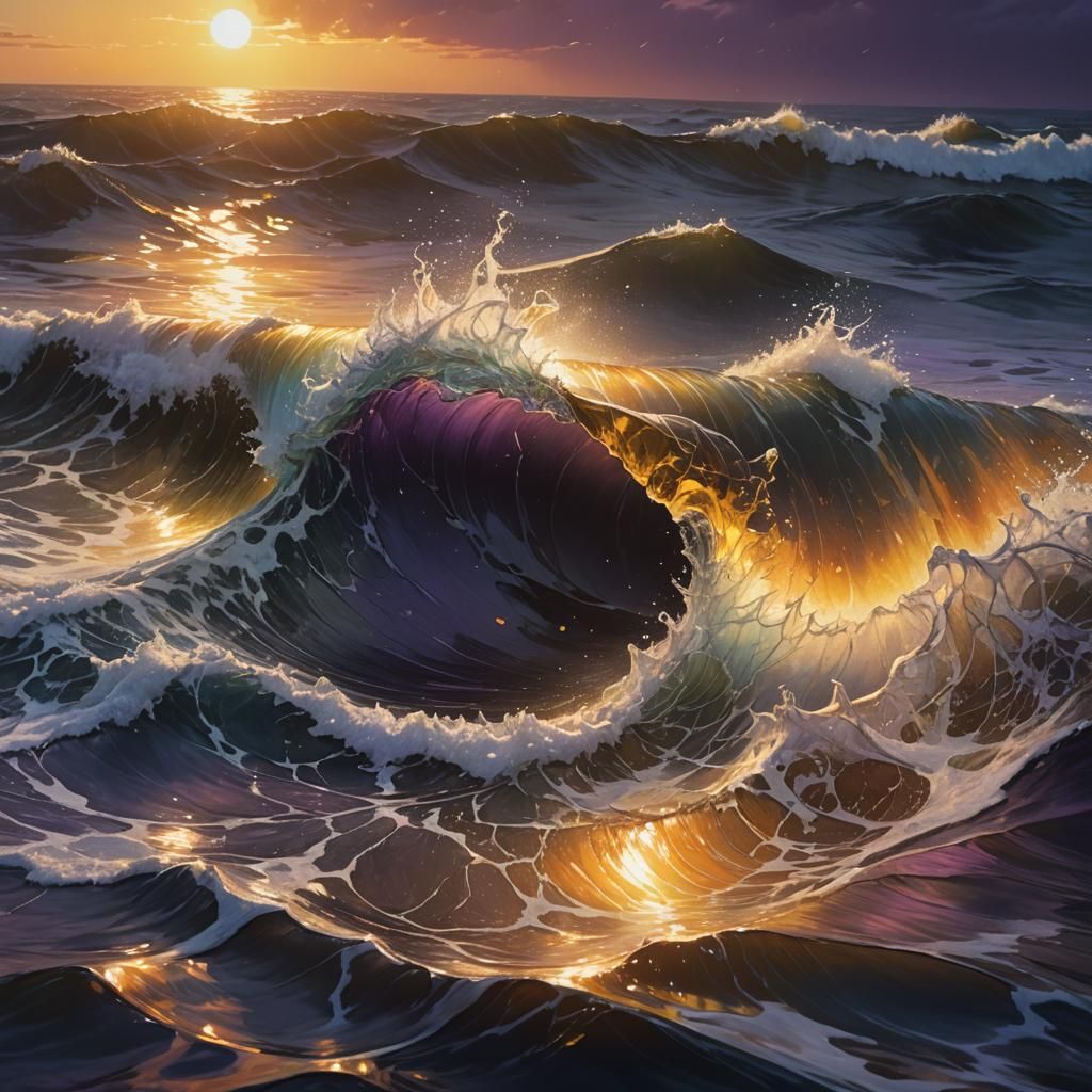 Crystal Rainbow Over Raging Ocean: Dark Fantasy Art