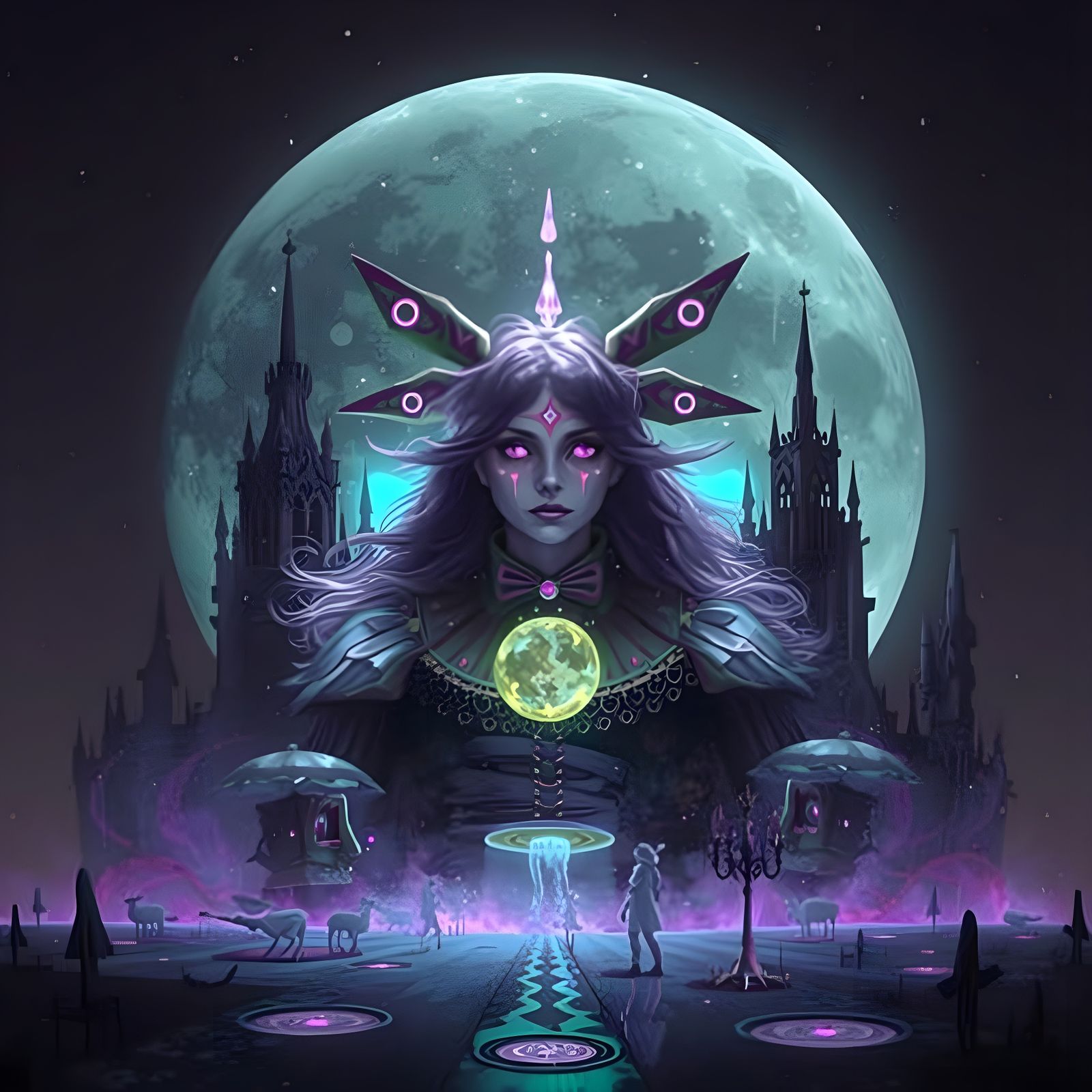 Surreal Neon Alice in Wonderland Portrait