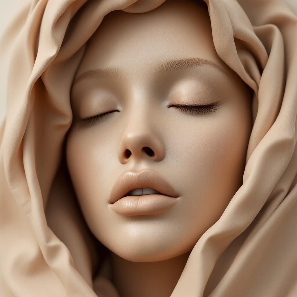 Terracotta Mask with Metallic Luster in Hyperreal Detail