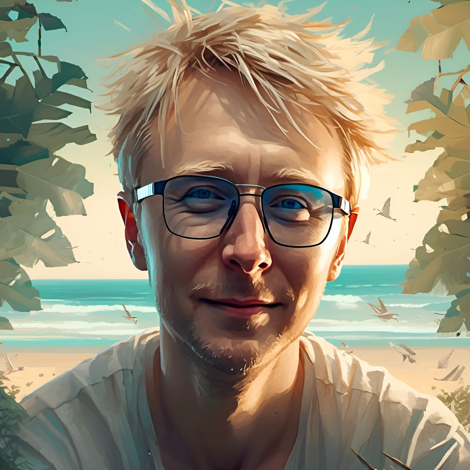 Handsome Man Relaxing on Beach Portrait