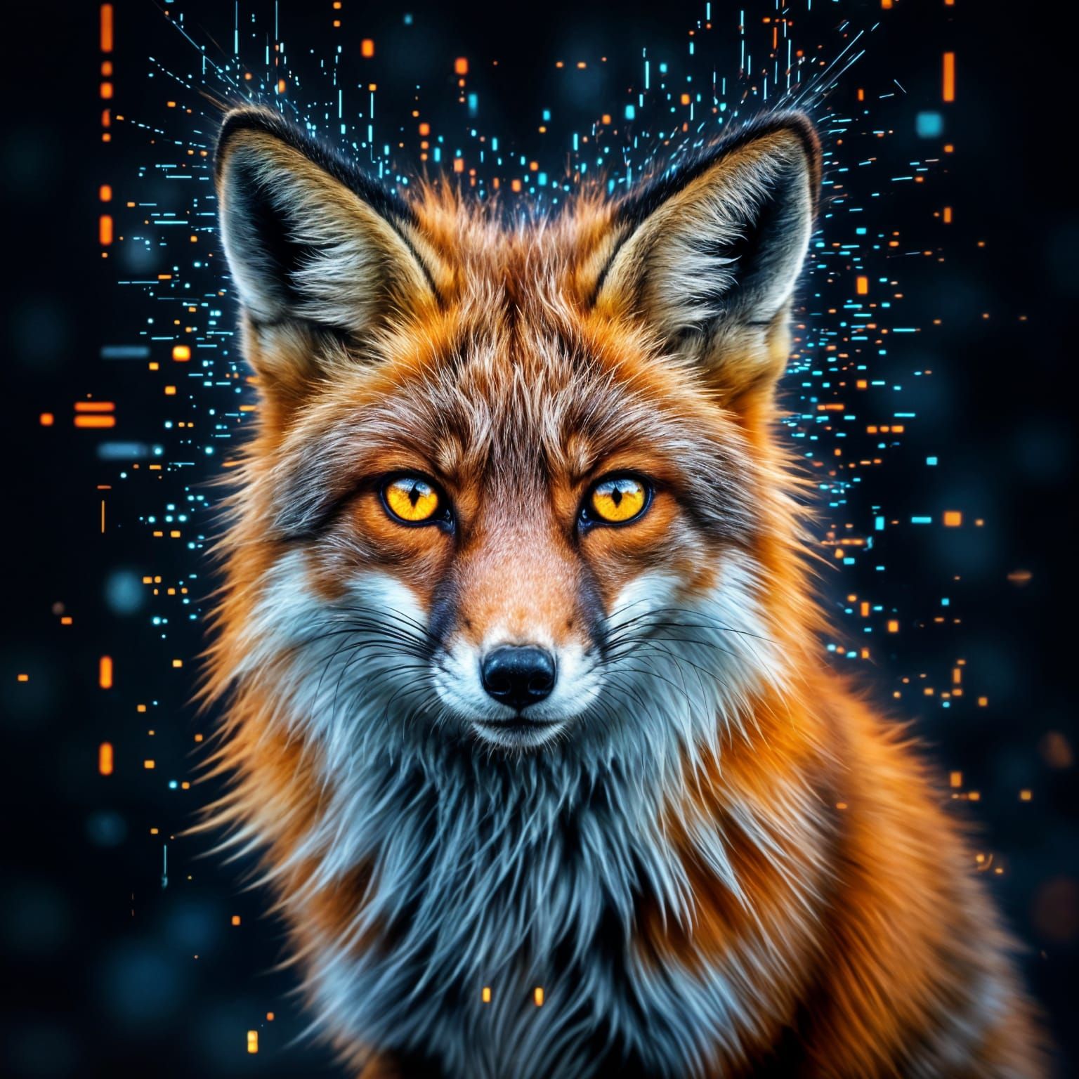 Glitching Fox Portrait in Digital Static