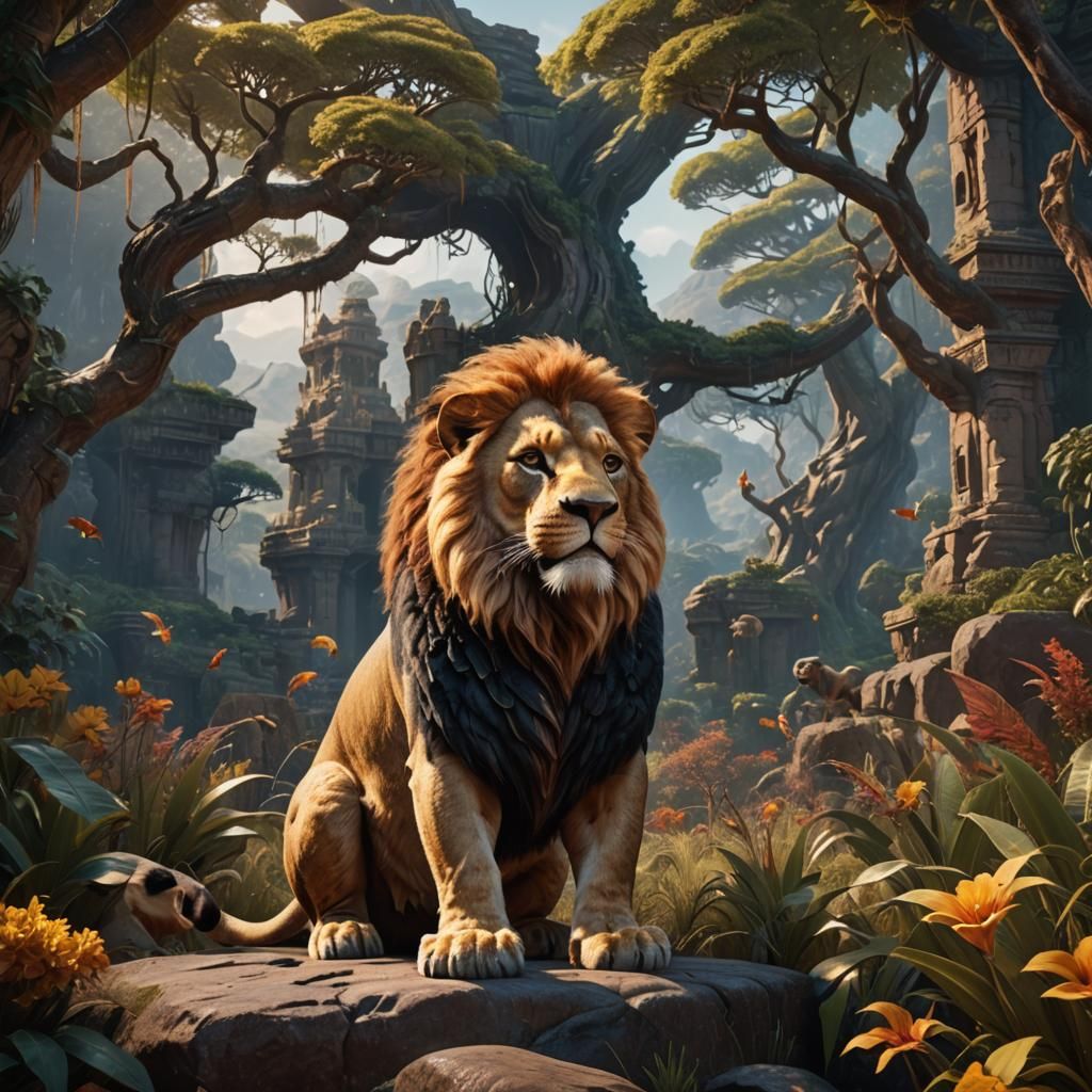 Detailed Matte Painting of Simba in Fantasy Art Style
