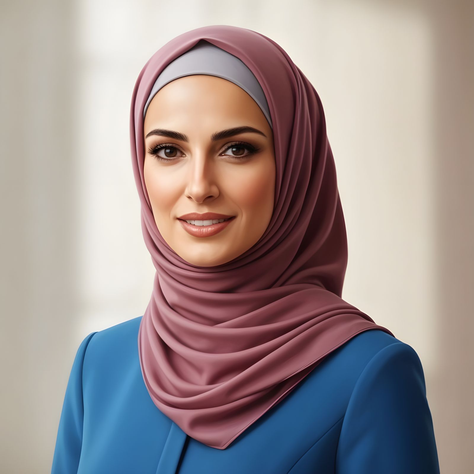 Confident Hijabi Businesswoman Portrait in Detailed Painting