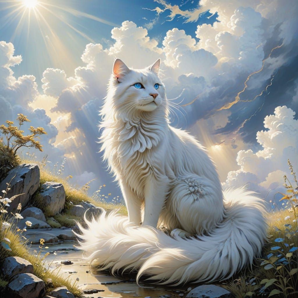 Ethereal White Creature Basks in Heavenly Sunshine