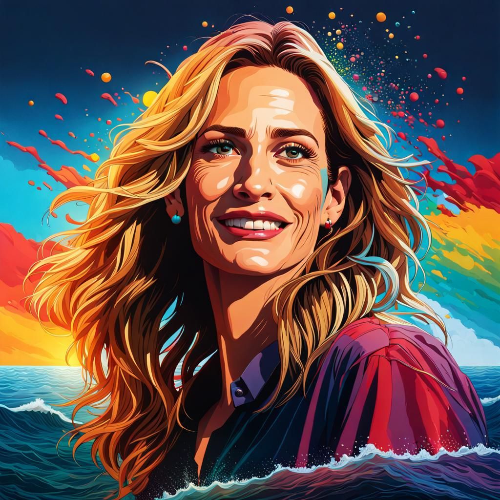 Hyperrealistic Giant Julia Roberts in Ocean