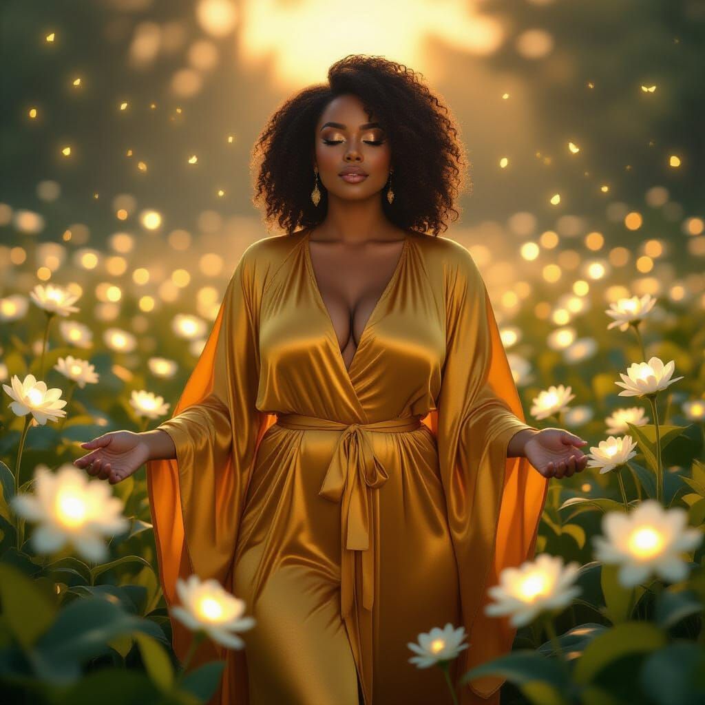 Serene Woman in Bioluminescent Field, Dreamlike Cinematic St...