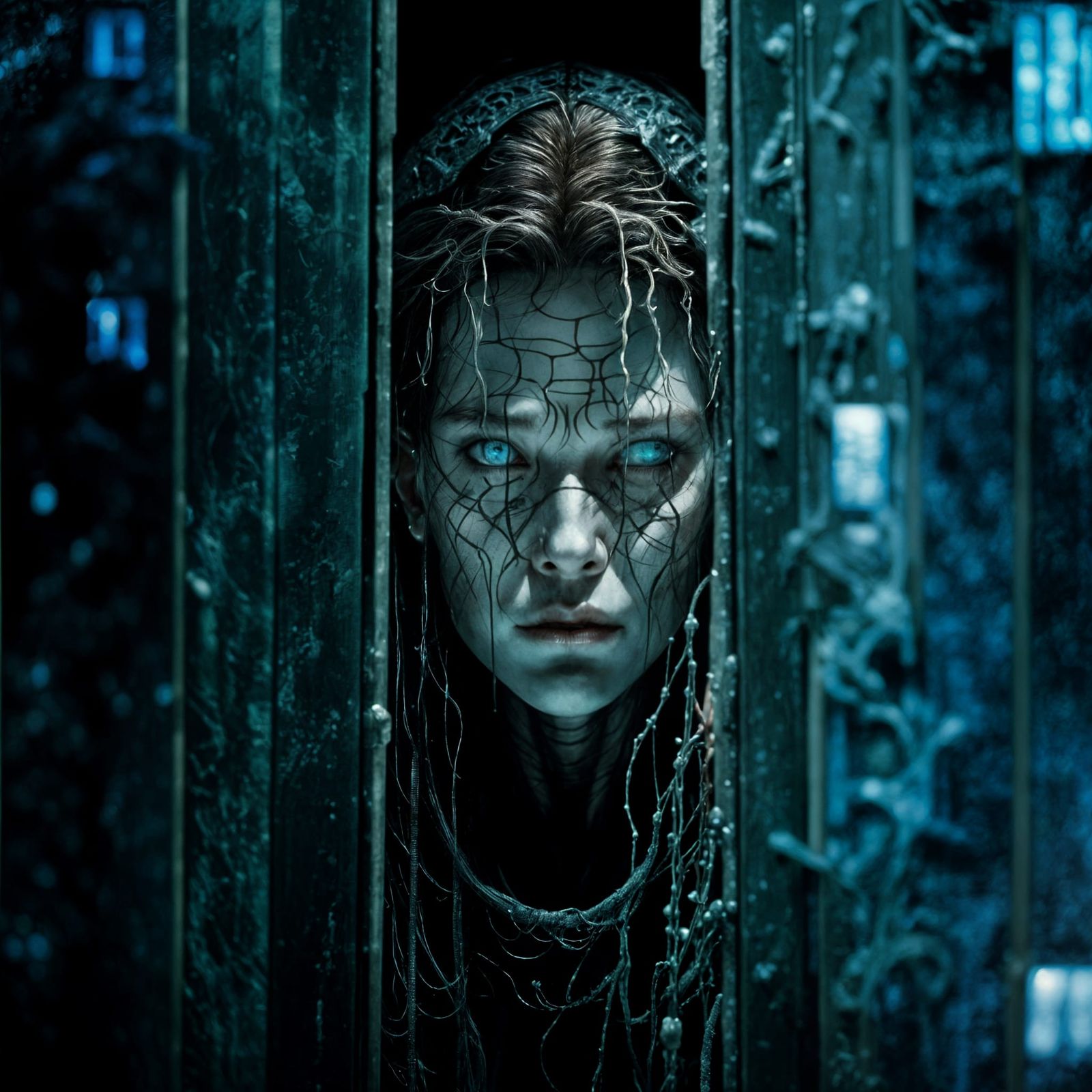 Lady Trapped Between Screens: Photorealistic Digital Art