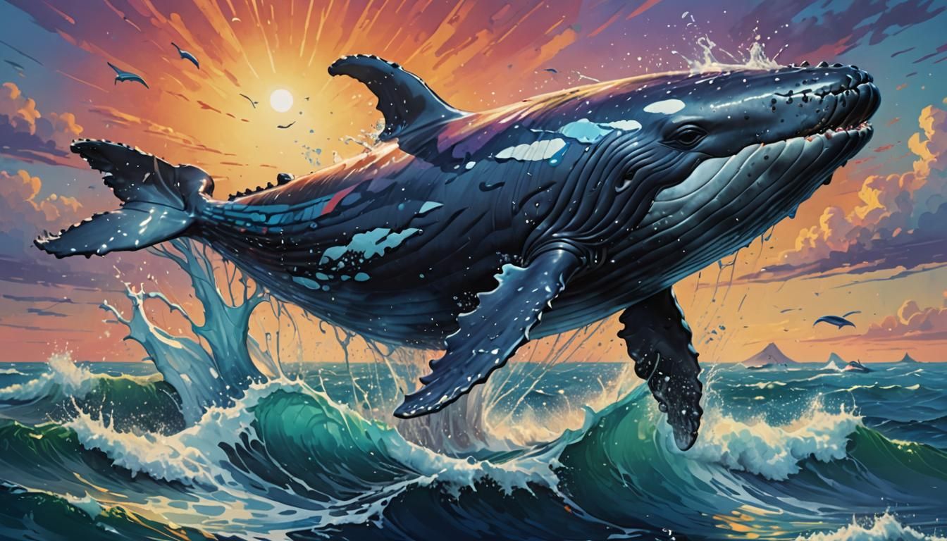 Whale Leaps from the Sea: Hyperrealistic Splash Art
