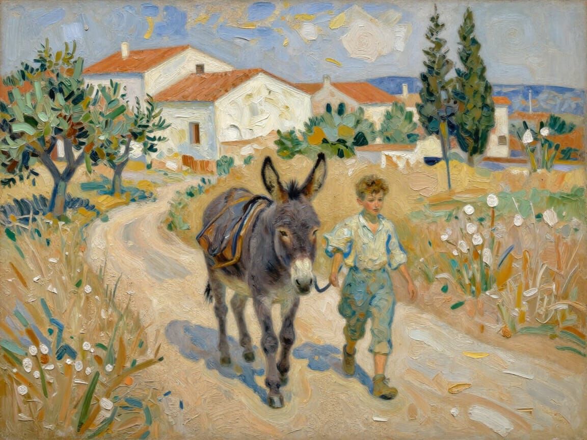 Mediterranean Pastoral Scene with Boy and Donkey, Palette Kn...