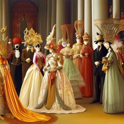 Elegant Masquerade Ball in Art Nouveau Style