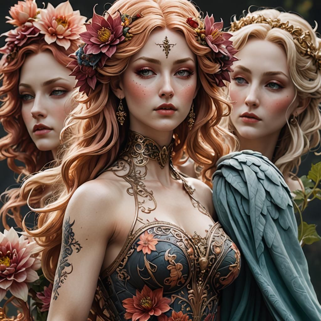 Vermillion Tattooed Goddess in Baroque Oil Painting