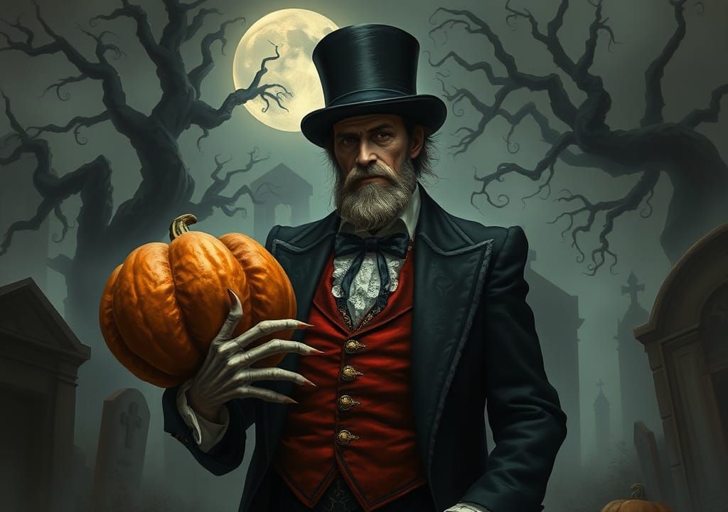 Aristocratic Man with Pumpkin in Beksiński Style