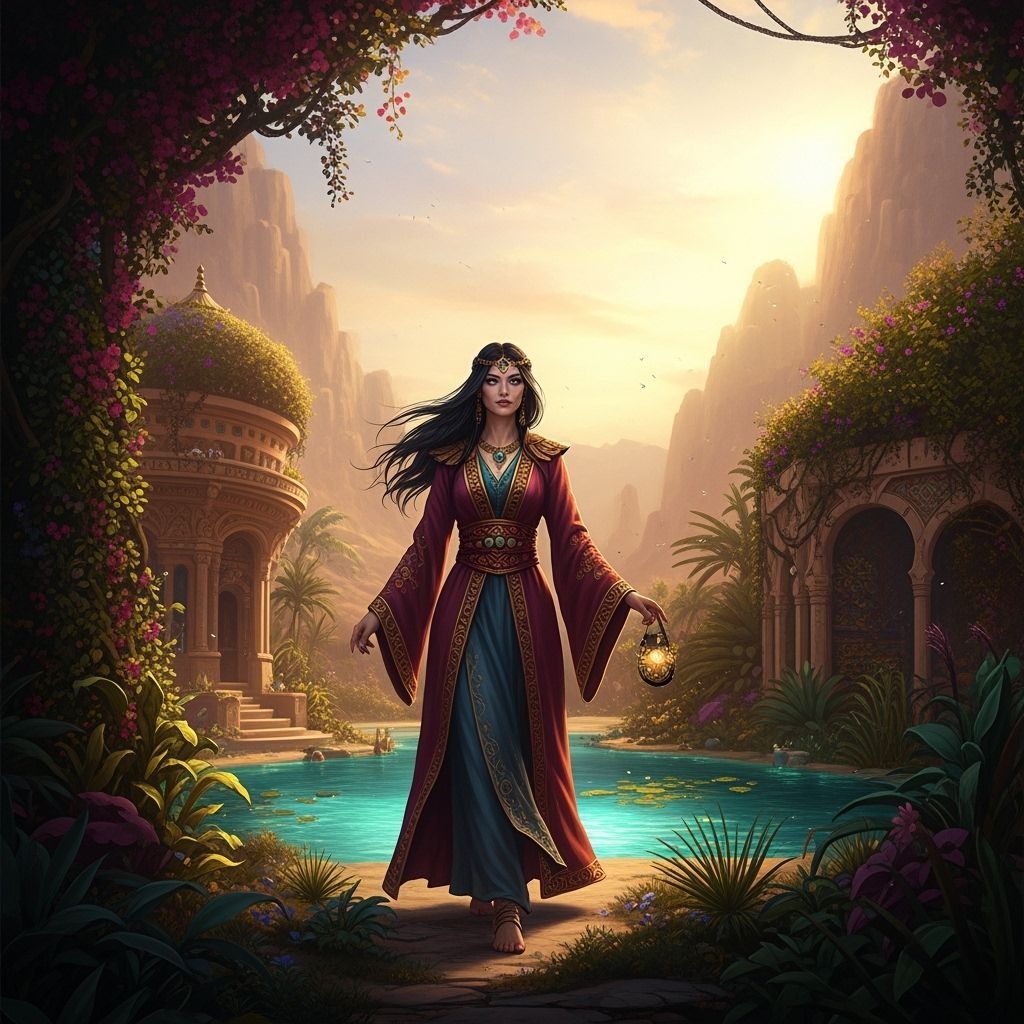 Arabian Woman in Desert Oasis, Matte Painting