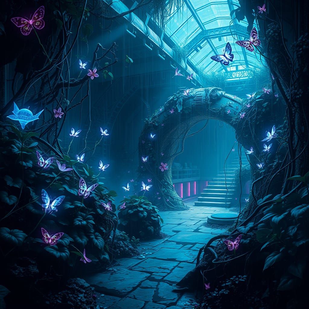 Decaying Biodome in Neon Hues