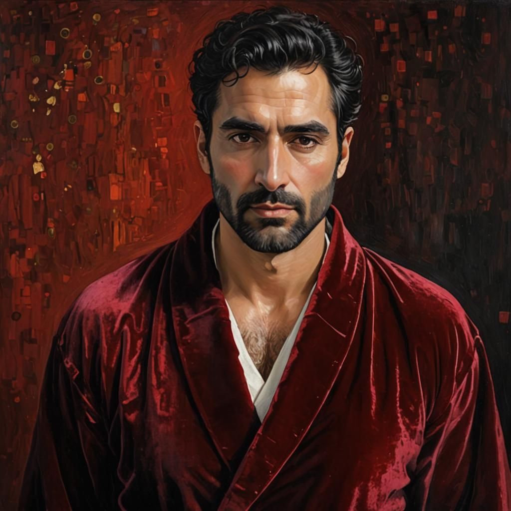 Latino Man Portrait in Gustav Klimt Impressionist Style