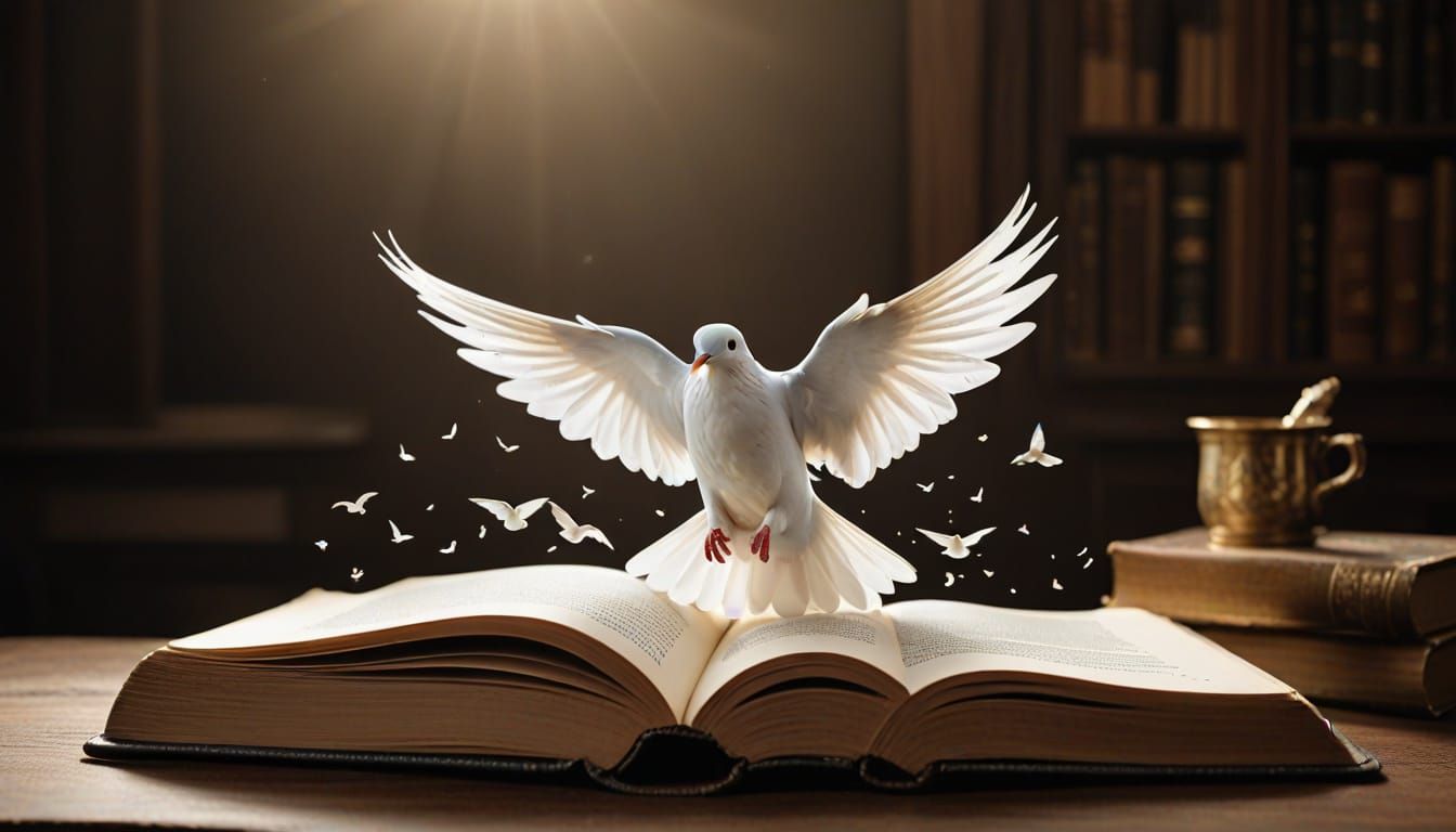 Dove Rises from Open Book in Symbolic Art