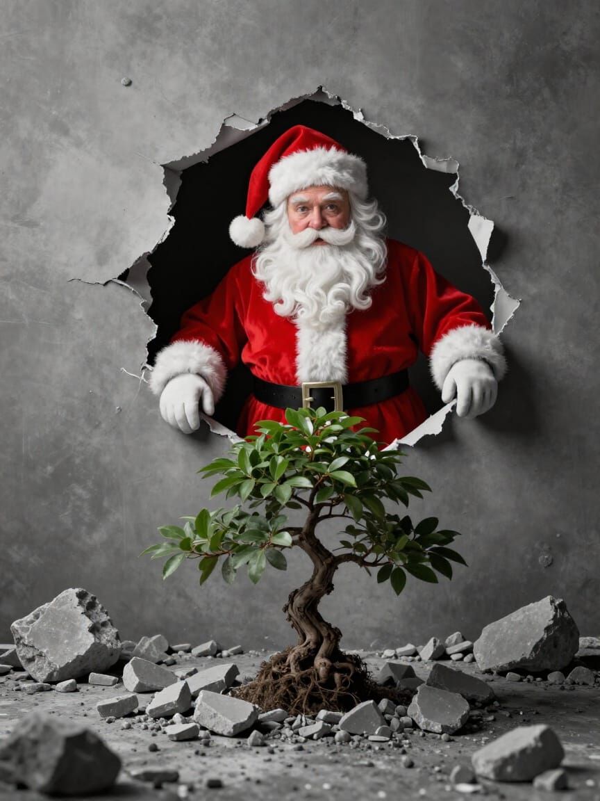 Santa Claus Emerges From Grayscale World in Vibrant Color
