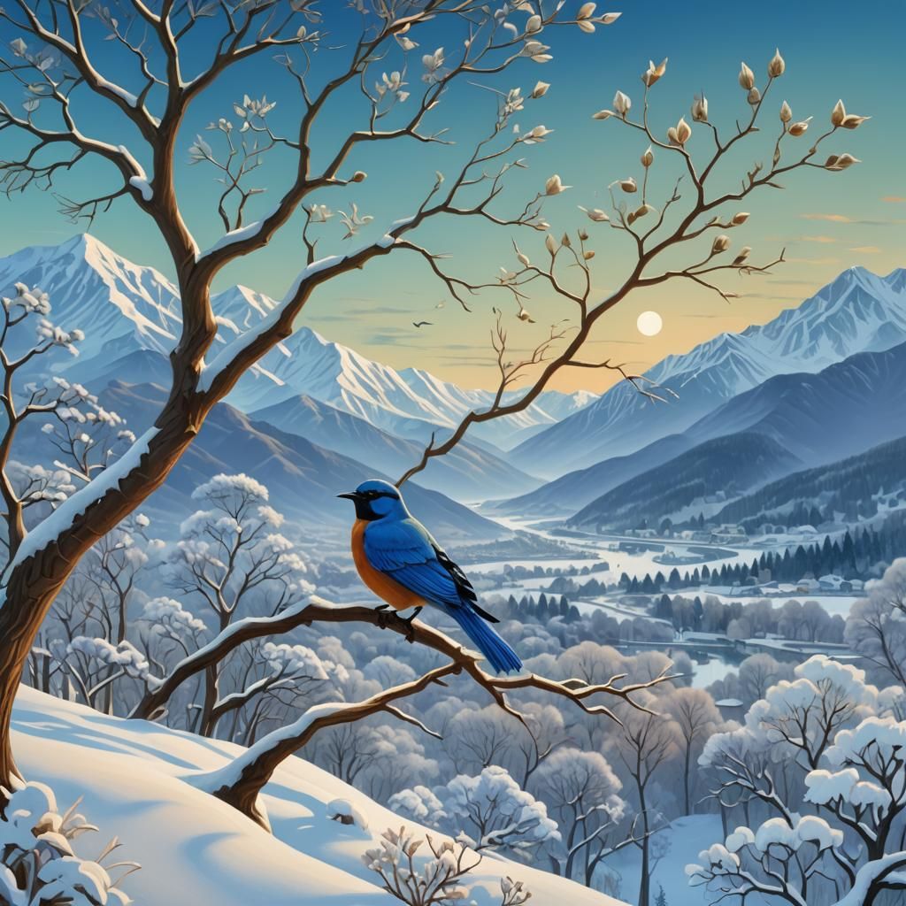 Winter Fairy with Bluebird in Artistic Style
