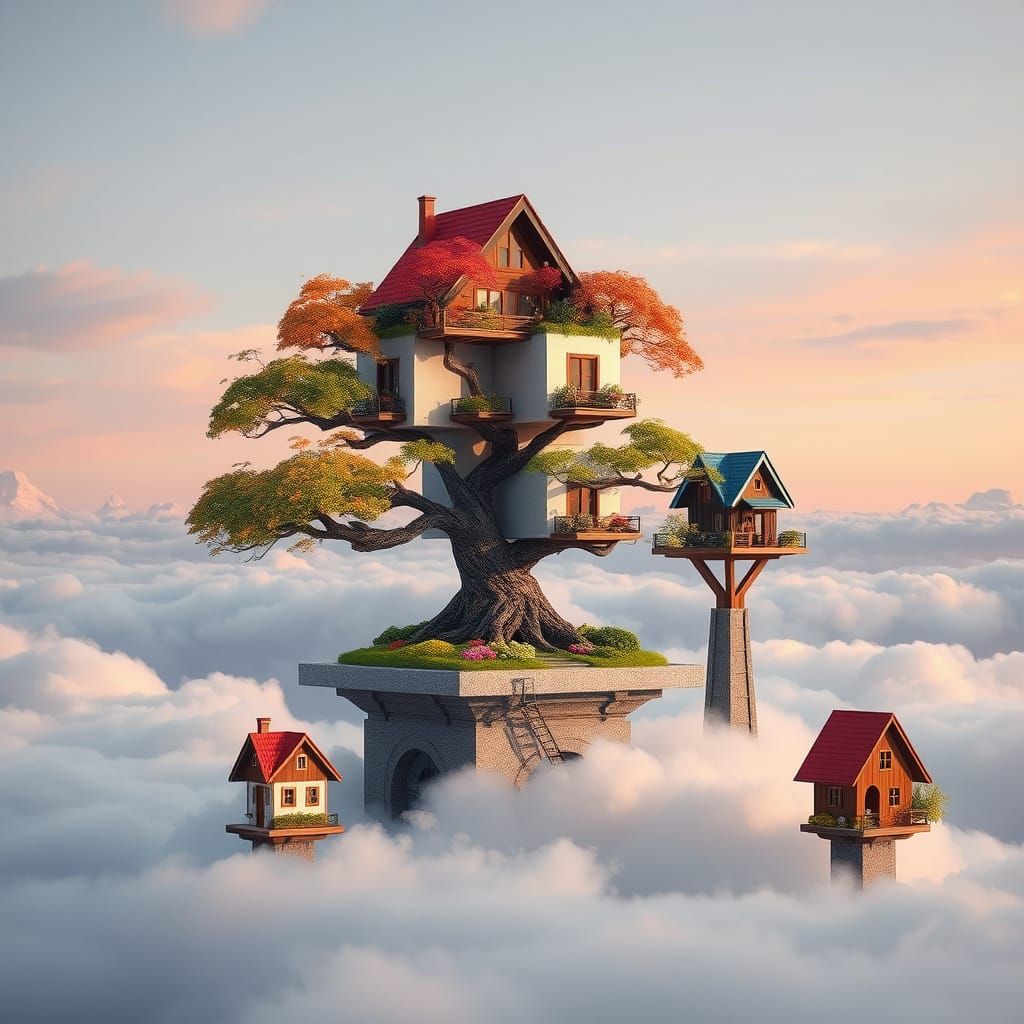 Bauhaus Cube Houses in the Clouds