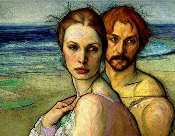 River Scene in Expressionist Renaissance Style