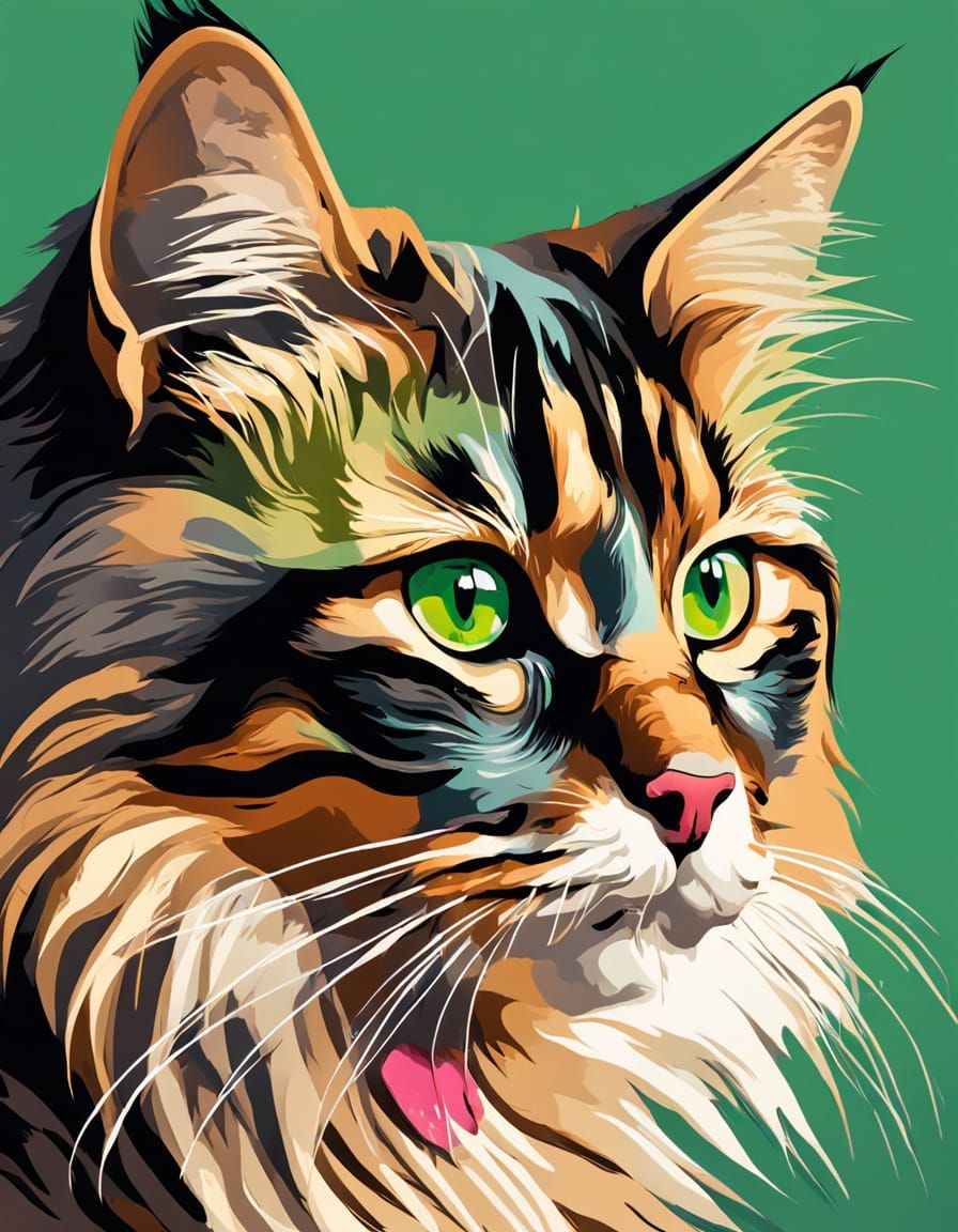 Siberian Cat with Calico Mask in Realistic Splash Art