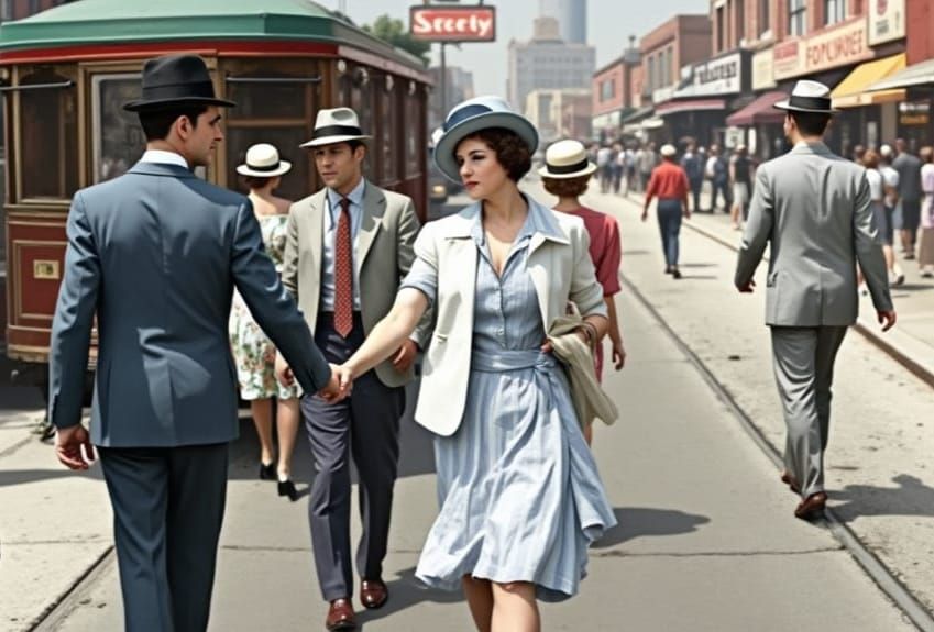 Delightful 1930s Street Scene with Period Attire