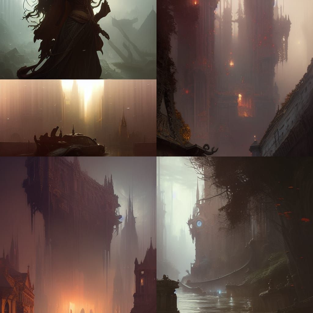 Dark Fantasy Art in Purple and Yellow