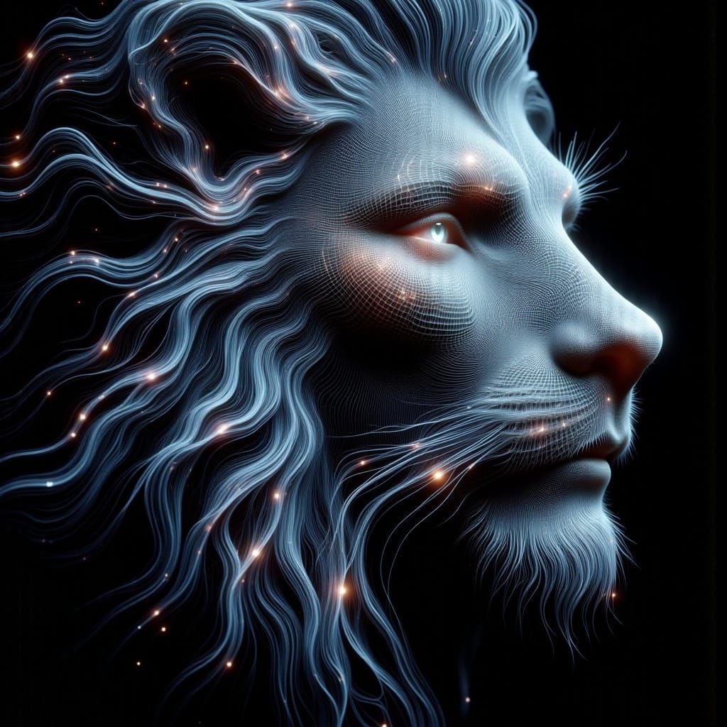 Lion Head Portrait with Prism Veins and Shadow Contours