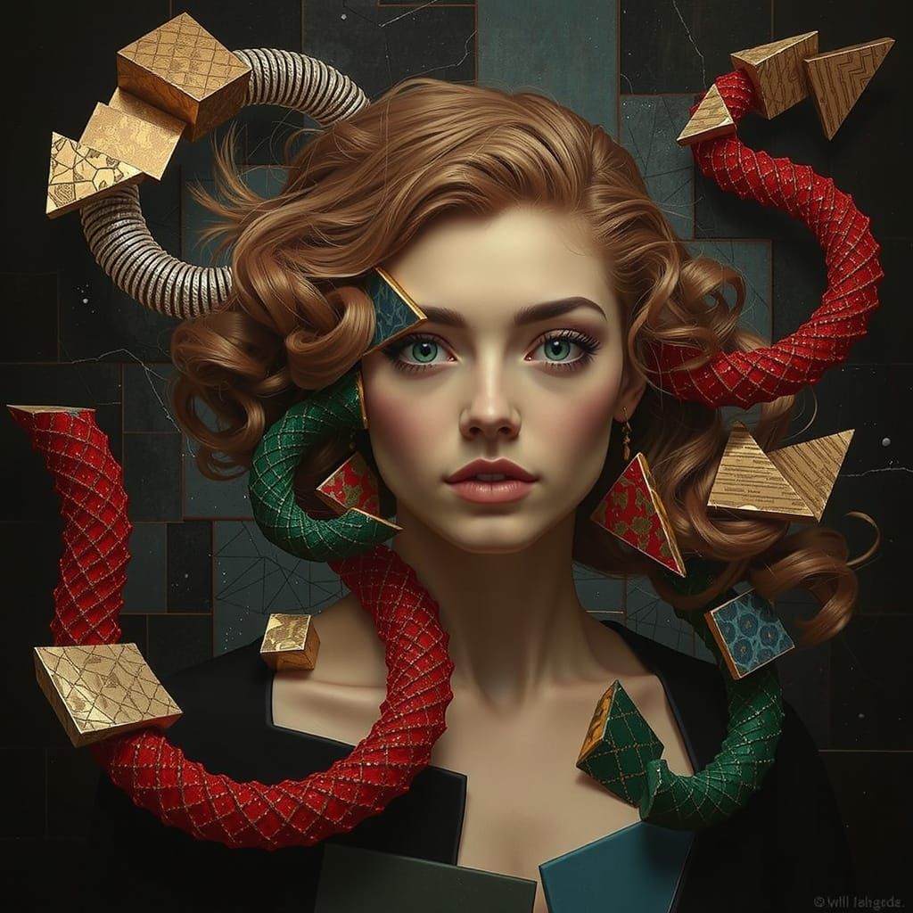 Abstract Geometric Composition of Bold Shapes and Colors