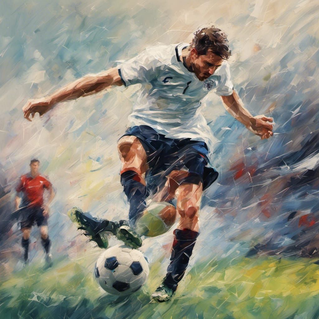 Football Player Scores Goal in Impressionist Style