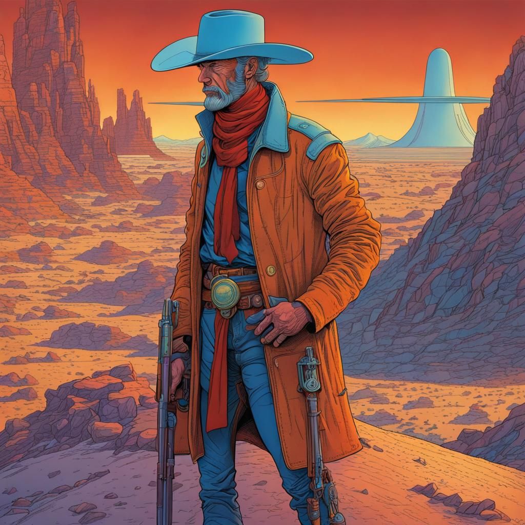 Space Cowboy in Moebius Comic Style